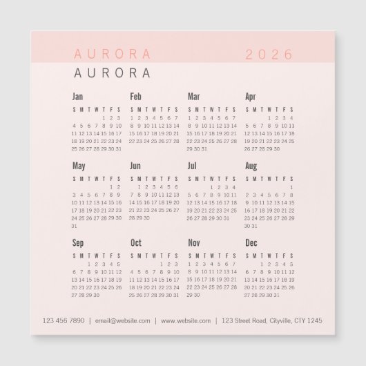 Minimalistische tweetonige roze magnetische kalend (Voorkant)