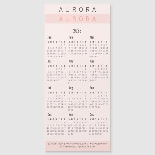 Minimalistische tweetonige roze magnetische kalend (Voorkant)
