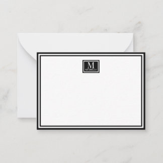 Minimalistische Tweevoudige Rand Monogram Naam Zwa Notitiekaartje