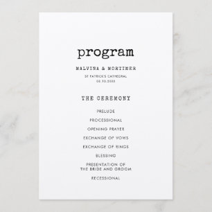 Minimalistische tweezijdige schrijfmachine trouwka programmakaart