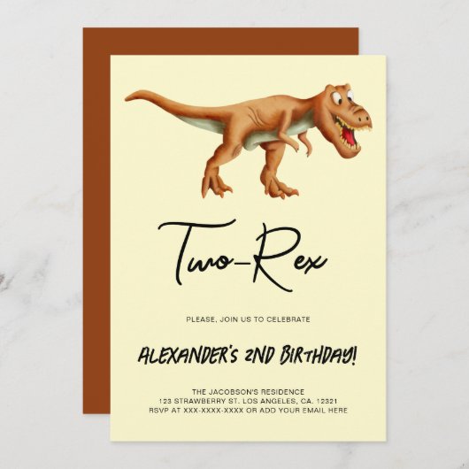 Minimalistische Two-Rex Dinosaurus Verjaardagsfees Kaart (Voorkant / Achterkant)