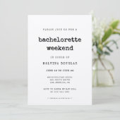 minimalistische typemachelorette weekeinde kaart (Staand voorkant)