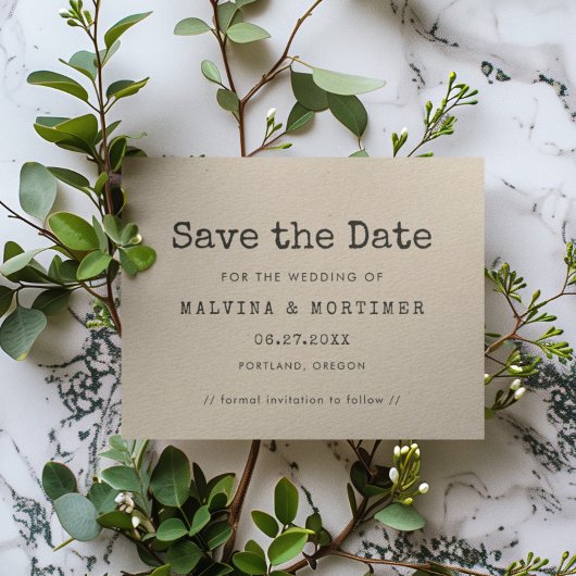 minimalistische typemachine bruiloft save the date