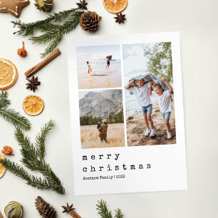 Minimalistische typemachine kerstfamilie drie foto feestdagenkaart