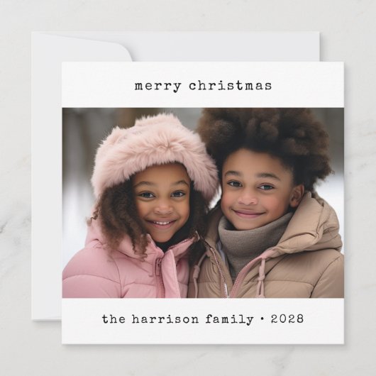 Minimalistische typemachine Kerstmis Feestdagenkaart (Voorkant)