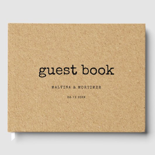  minimalistische typemachine kraft kleur bruiloft gastenboek (Voorkant)