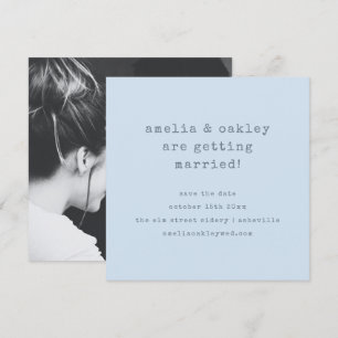 Minimalistische typemachine Retro Blauwe Trouwfoto Save The Date