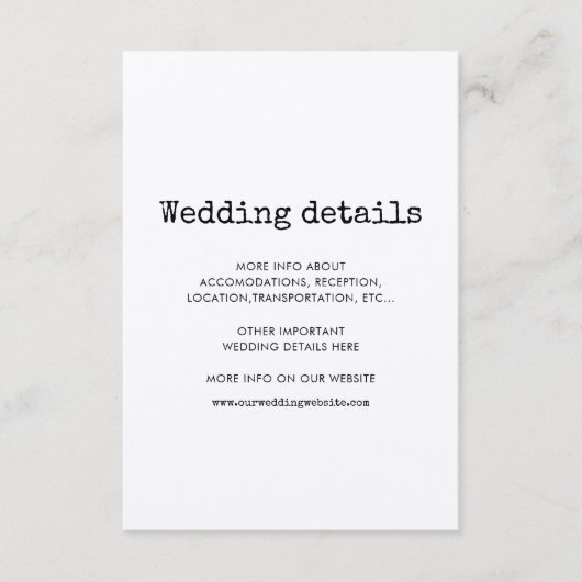  minimalistische typemachine trouwgegevens kaart (Voorkant)