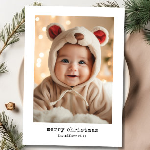 Minimalistische typemachine vrolijke kerst familie feestdagenkaart