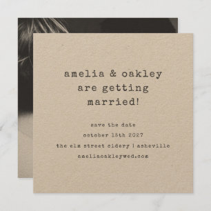Minimalistische typemachine zwart kraft bruiloft f save the date