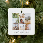Minimalistische Typewriter familie fotocollage Keramisch Ornament<br><div class="desc">Deze eenvoudige en moderne familiefoto collage kerstornament heeft een plek voor u om uw namen toe te voegen,  naast ‘Merry Christmas’ in prachtige typemachinetypografie,  evenals ruimte voor u om uw eigen fotomontage toe te voegen (met ruimte voor zeven foto’s). De perfecte minimalistische kerstvakantie cadeau voor elk familielid deze winter!</div>