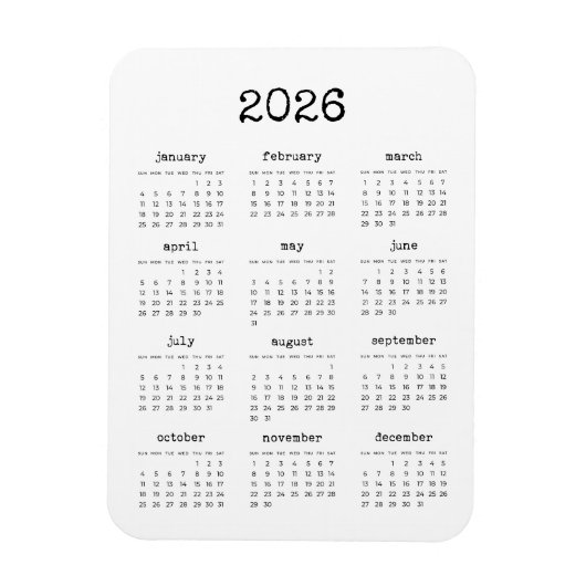 Minimalistische typewriter font kalender 2023 magneet (Verticaal)
