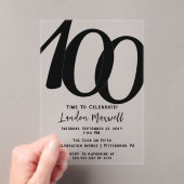 Minimalistische typografie 100 100ste verjaardagsf acryl uitnodigingen (Insitu (Draagbaar))
