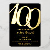 Minimalistische typografie 100 100ste verjaardagsf folie uitnodiging (Voorkant)