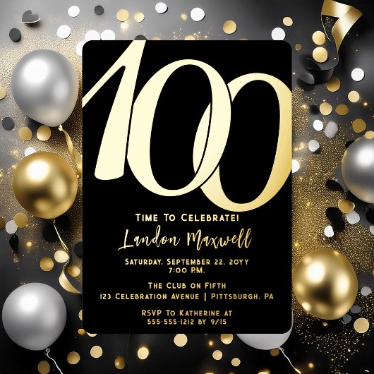 Minimalistische typografie 100 100ste verjaardagsf folie uitnodiging