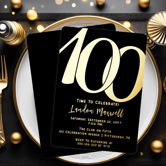 Minimalistische typografie 100 100ste verjaardagsf folie uitnodiging