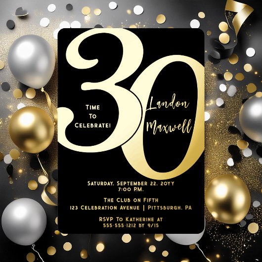 Minimalistische typografie 30 30ste verjaardagsfee folie uitnodiging