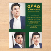 Minimalistische typografie 3 foto afstuderen acryl uitnodigingen (Voorkant)