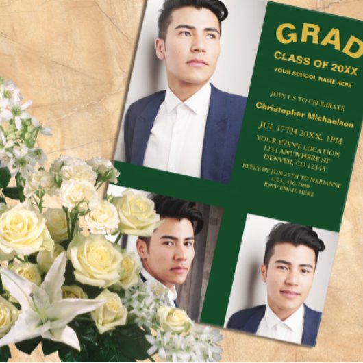 Minimalistische typografie 3 foto afstuderen acryl uitnodigingen