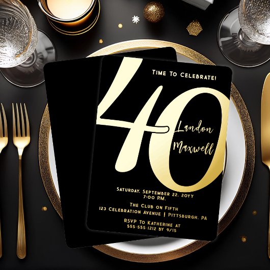 Minimalistische typografie 40 40ste verjaardagsfee folie uitnodiging