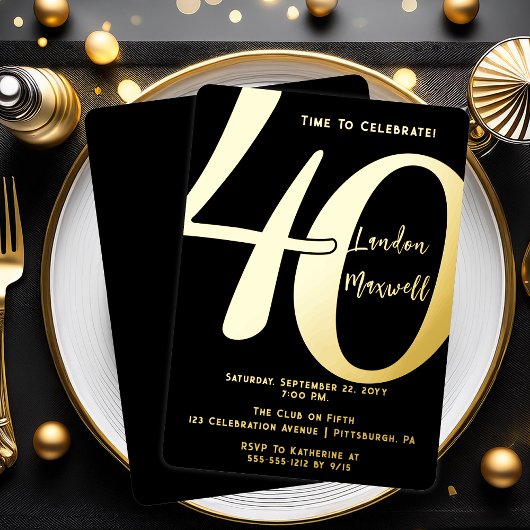 Minimalistische typografie 40 40ste verjaardagsfee folie uitnodiging