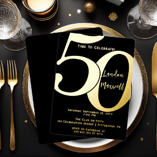 Minimalistische typografie 50 50e verjaardagsfeest folie uitnodiging