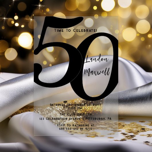 Minimalistische typografie 50 50ste verjaardagsfee acryl uitnodigingen
