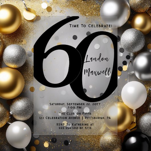 Minimalistische typografie 60 60ste verjaardagsfee acryl uitnodigingen