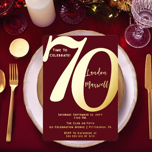 Minimalistische typografie 70 70ste verjaardagsfee folie uitnodiging