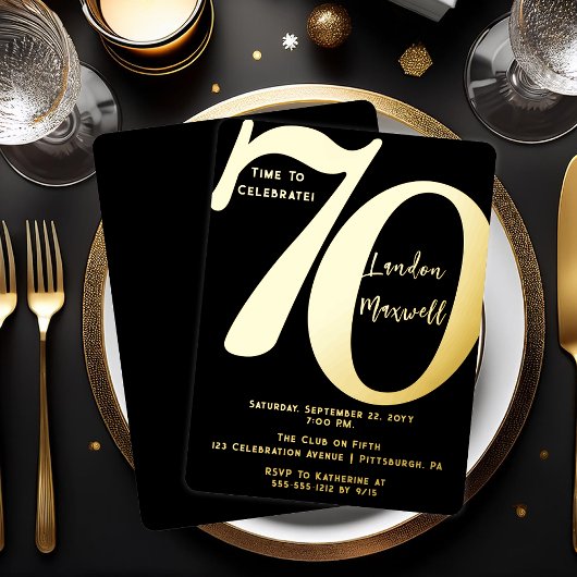 Minimalistische typografie 70 70ste verjaardagsfee folie uitnodiging