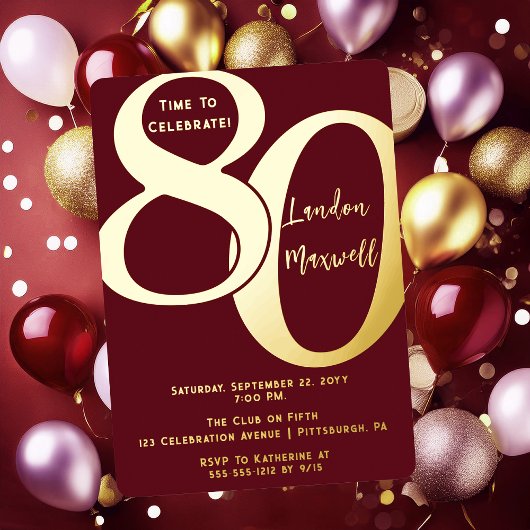 Minimalistische typografie 80 80ste verjaardagsfee folie uitnodiging