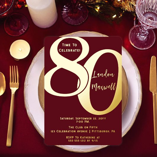 Minimalistische typografie 80 80ste verjaardagsfee folie uitnodiging