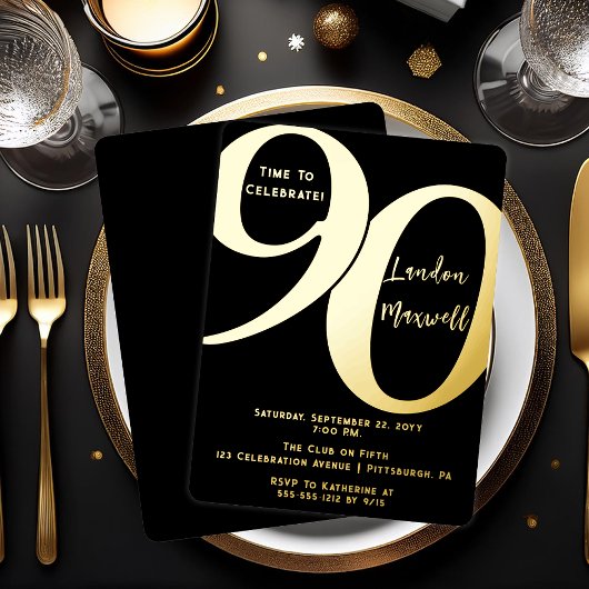 Minimalistische typografie 90 90ste verjaardagsfee folie uitnodiging