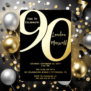Minimalistische typografie 90 90ste verjaardagsfee folie uitnodiging