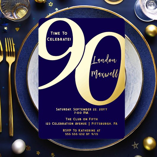 Minimalistische typografie 90 90ste verjaardagsfee folie uitnodiging