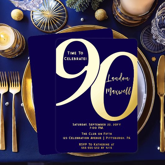 Minimalistische typografie 90 90ste verjaardagsfee folie uitnodiging