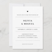 Minimalistische Typografie Black White Heart Weddi Kaart (Voorkant)