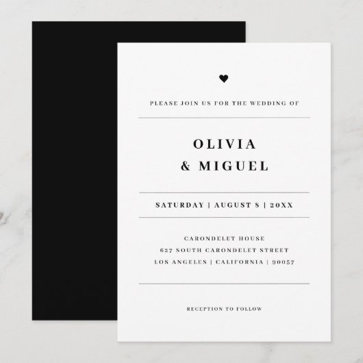 Minimalistische Typografie Black White Heart Weddi Kaart (Voorkant / Achterkant)