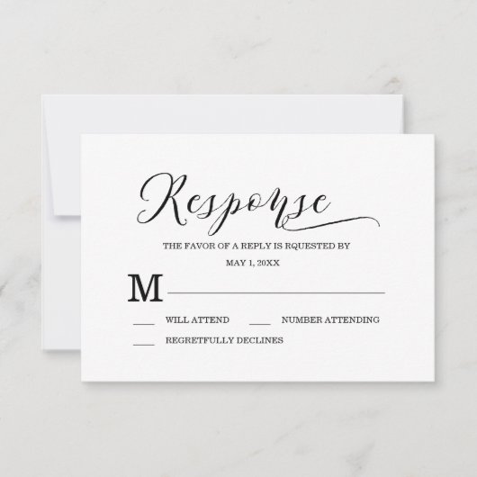 Minimalistische typografie Black & White Response  RSVP Kaartje (Voorkant)