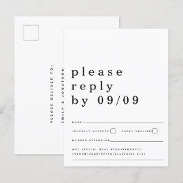 Minimalistische Typografie Black White Wedding RSV Briefkaart