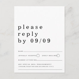 Minimalistische Typografie Black White Wedding RSV Briefkaart