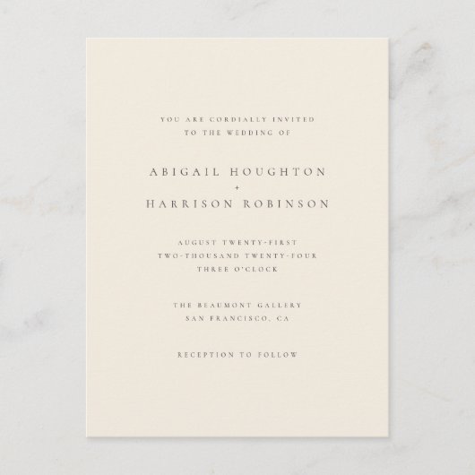 Minimalistische typografie Blush & Cream Wedding Uitnodiging Briefkaart (Voorkant)