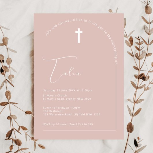 Minimalistische Typografie boog roze boog doop Kaart