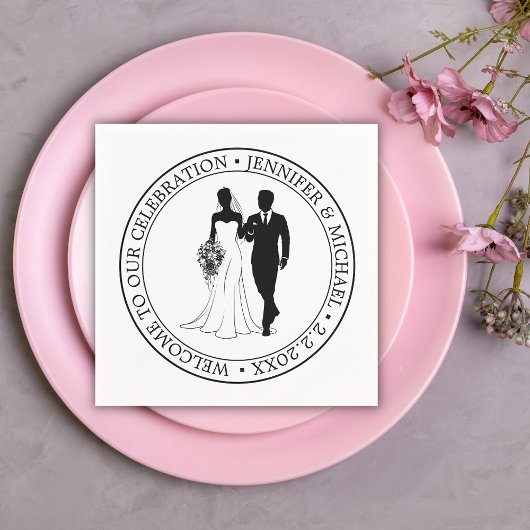 Minimalistische typografie bruidspaar welkom servet