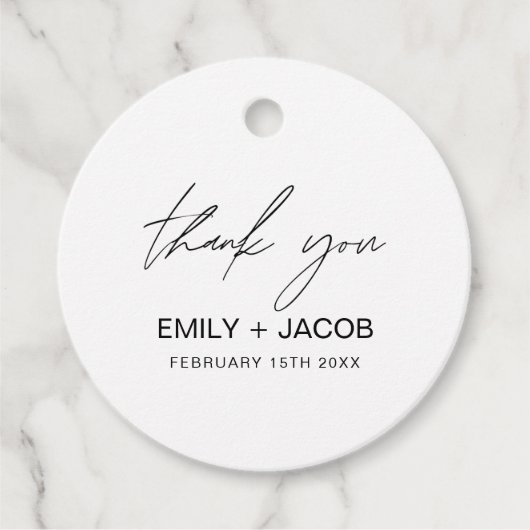 Minimalistische typografie bruiloft dank u bedankjes labels (Voorkant)