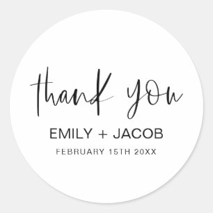 Minimalistische typografie bruiloft dank u ronde sticker