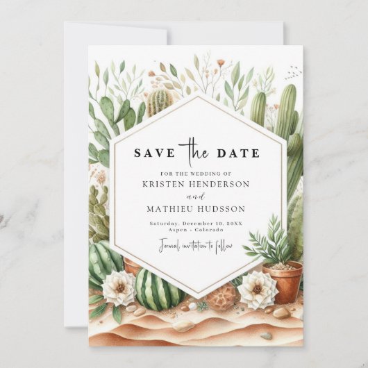 Minimalistische typografie Cactus Wedding Save The Date (Voorkant)
