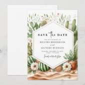 Minimalistische typografie Cactus Wedding Save The Date (Voorkant / Achterkant)
