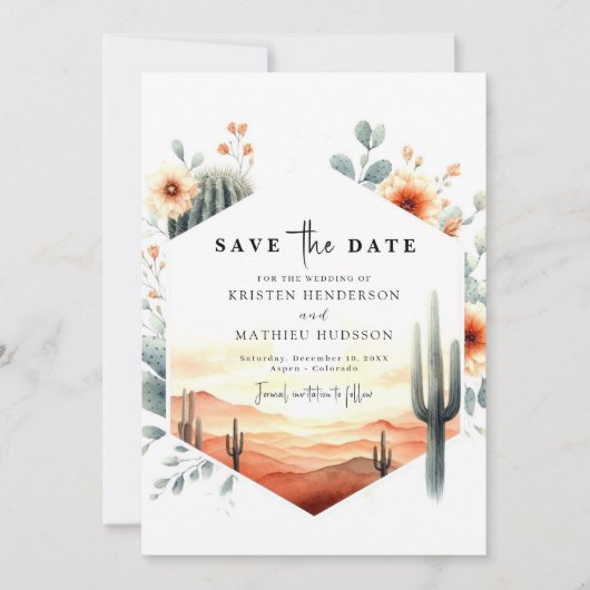 Minimalistische typografie Cactus Wedding Save The Date (Voorkant)