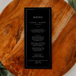 Minimalistische typografie | Donker zwart bruiloft Menu<br><div class="desc">Deze minimalistische typografie donker zwart bruiloft diner menukaart is perfect voor een eenvoudige bruiloft. Het moderne romantische ontwerp is voorzien van klassieke zwart-witte typografie. in elke kleur. Houd het ontwerp eenvoudig en elegant, zoals het is, of personaliseer het door uw eigen afbeeldingen en illustraties toe te voegen. Dit menu kan...</div>